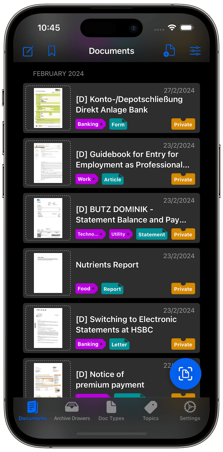 Dr. Archiver documents list view